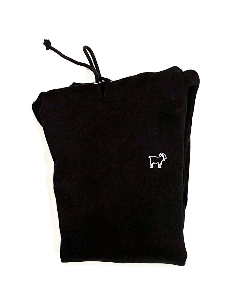 Goat Thread GOAT Black Hoodie White Thread / Frontal Embroidery – Belly Of The Beast LA